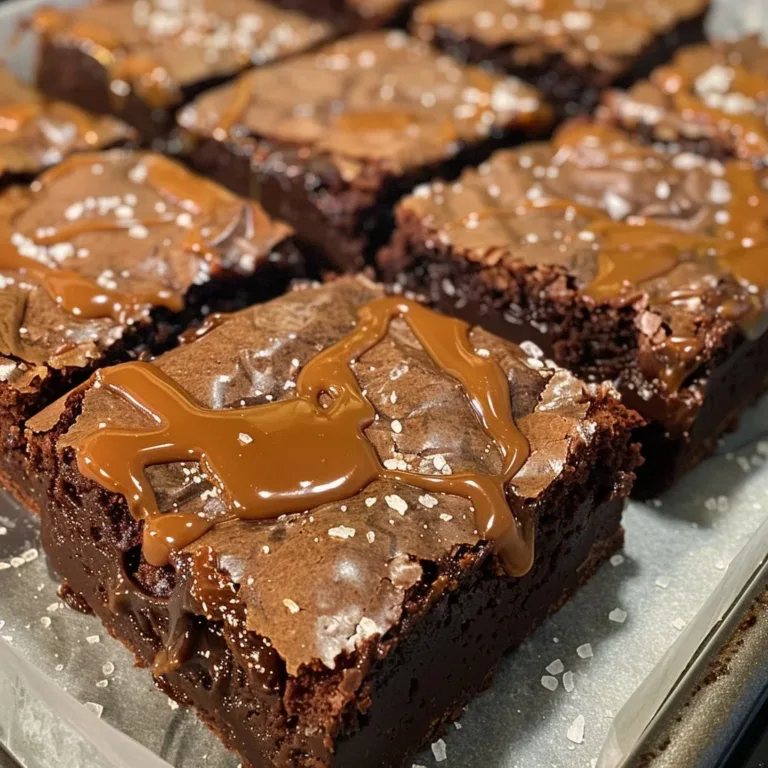 Delicious salted caramel brownies topped with a sprinkle of sea salt.