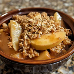 Delicious slow cooker apple crisp with cinnamon topping and apples