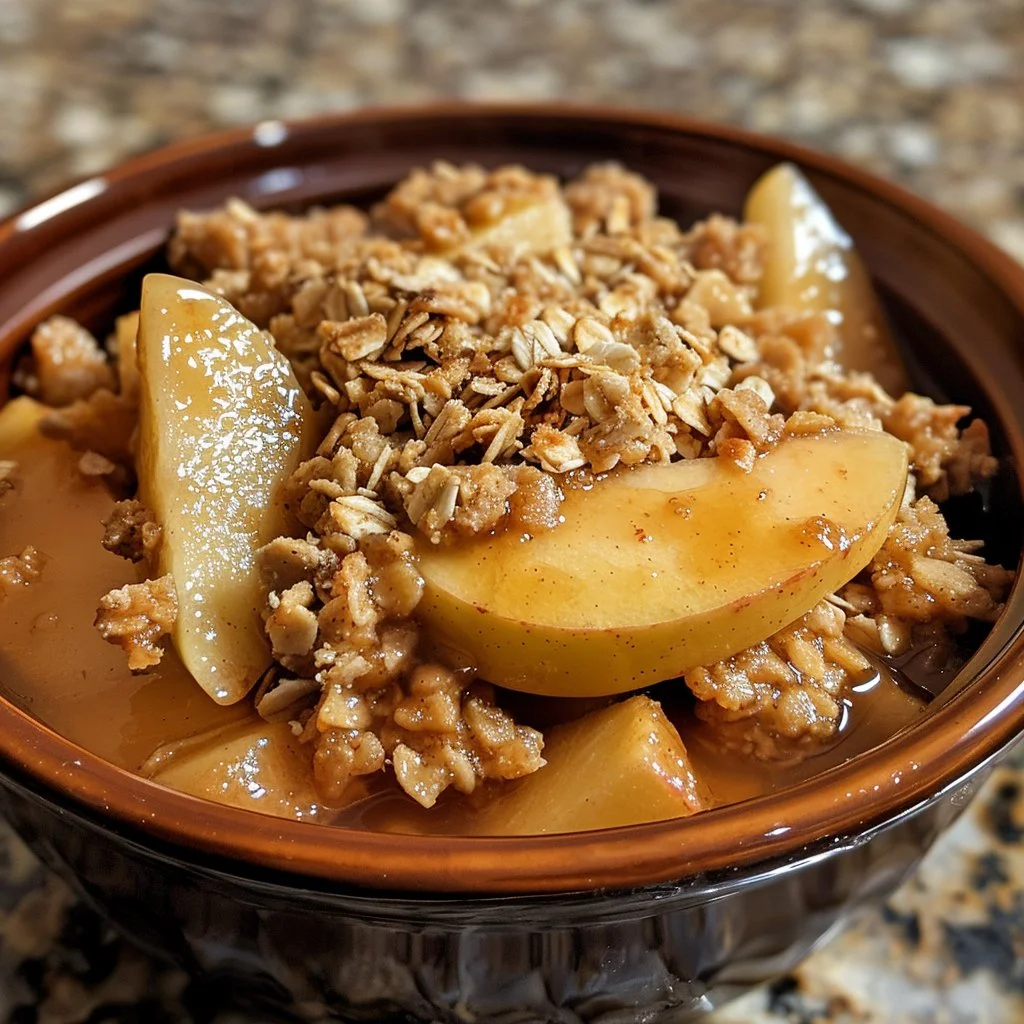 Delicious slow cooker apple crisp with cinnamon topping and apples