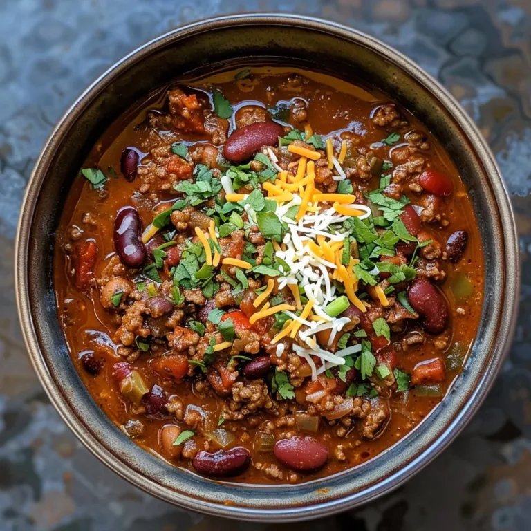 Delicious slow cooker chili in a bowl topped with cheese and cilantro