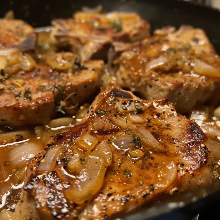 Delicious smothered pork chops served with creamy sauce