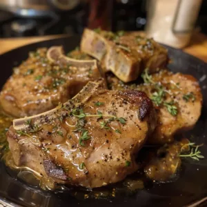 Delicious smothered pork chops served with rich gravy and herbs