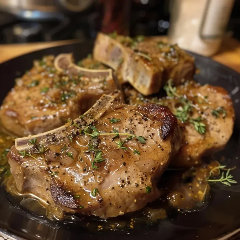 Delicious smothered pork chops served with rich gravy and herbs