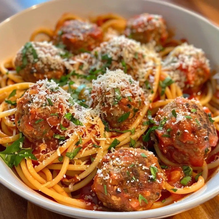 Delicious plate of spaghetti and meatballs topped with fresh basil