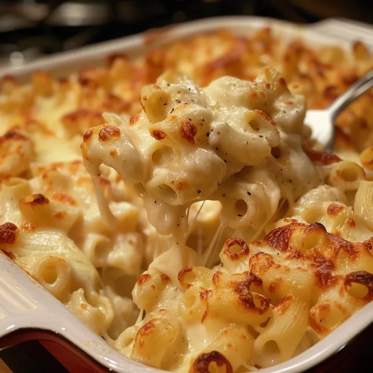 Plate of creamy Three-Cheese Macaroni and Cheese topped with crispy breadcrumbs.