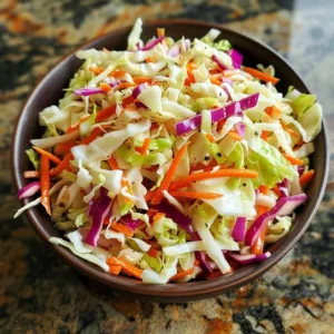 Bowl of delicious vinegar coleslaw with fresh cabbage and carrots