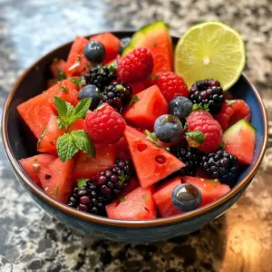 Watermelon Lime Salad with fresh ingredients in a bowl