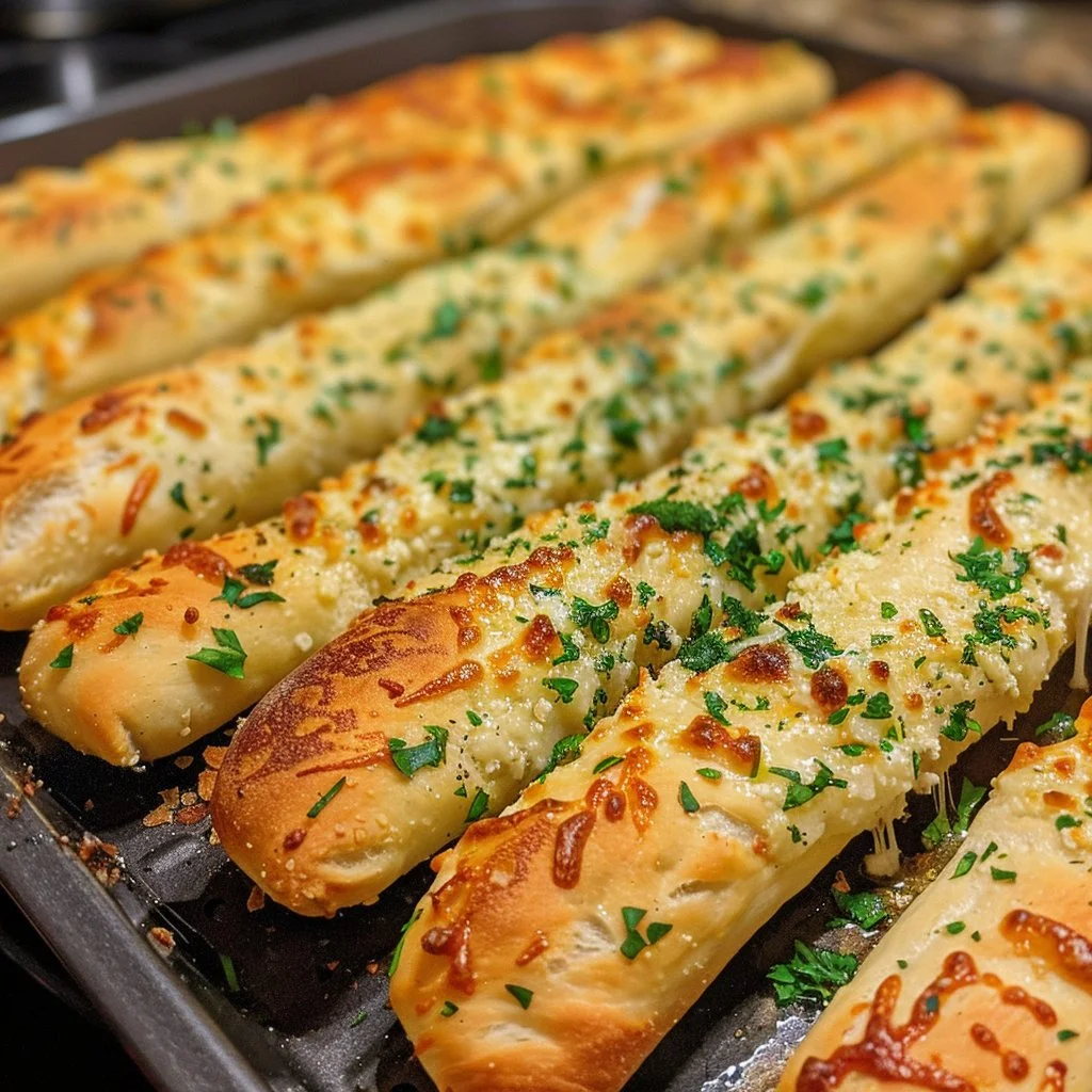 Delicious air fryer garlic bread sticks served with marinara sauce