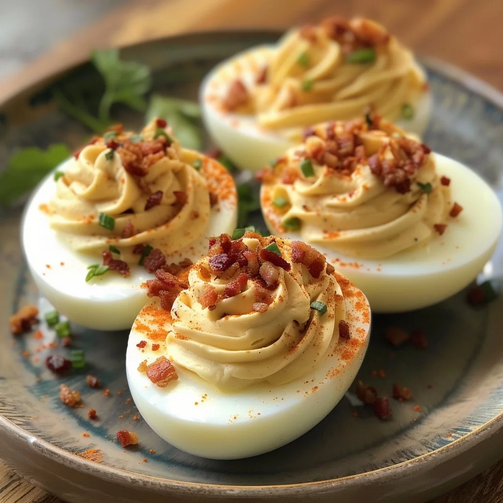 Bacon Deviled Eggs - a delicious and easy appetizer recipe with crispy bacon
