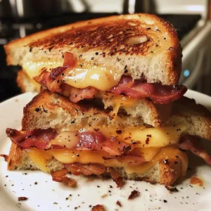 Delicious Bacon Grilled Cheese sandwich with crispy bacon and melted cheese