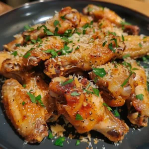 Deliciously crispy Baked Garlic Parmesan Wings ready to serve
