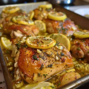 Baked Lemon Garlic Chicken drizzled with fresh lemon juice and herbs