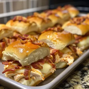Delicious buffalo chicken bacon sliders served on a platter