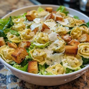 Delicious Caesar Tortellini Salad with fresh ingredients