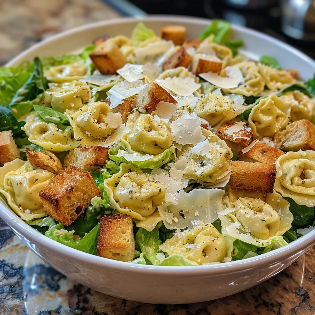 Delicious Caesar Tortellini Salad with fresh ingredients