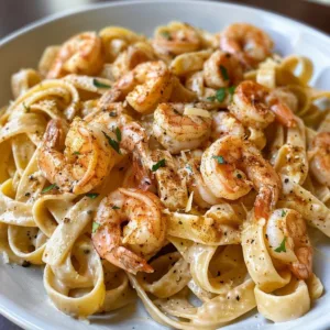 Cajun shrimp pasta dish featuring succulent shrimp and spicy sauce over pasta.