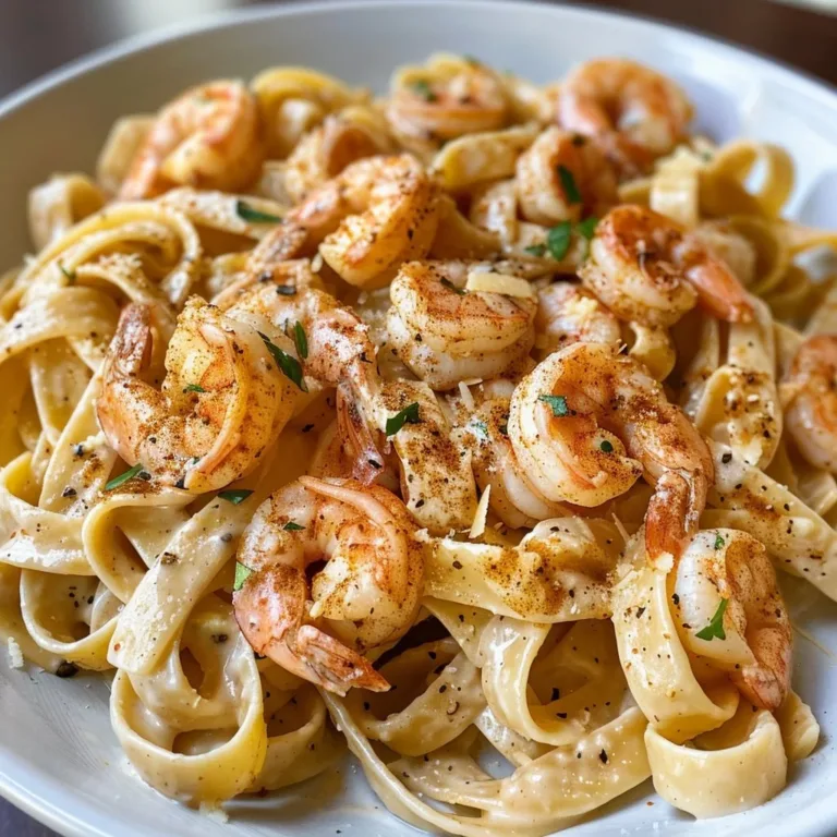 Cajun shrimp pasta dish featuring succulent shrimp and spicy sauce over pasta.