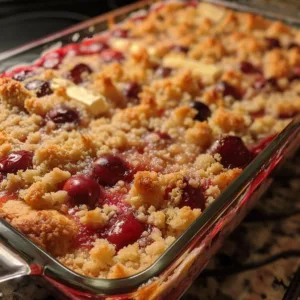 Delicious cherry dump cake cobbler topped with whipped cream.