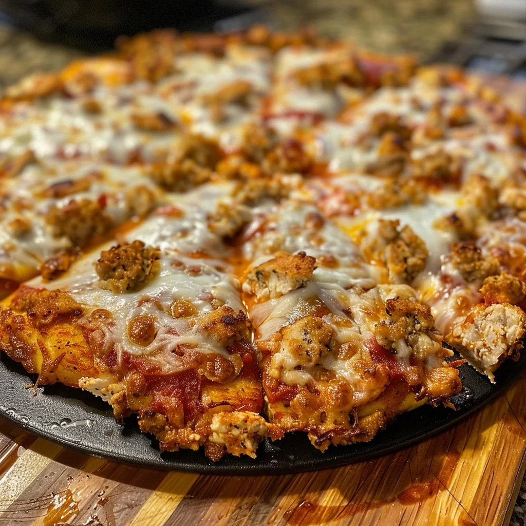 Homemade Chicken Crust Pizza with fresh toppings