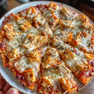 Delicious Chicken Pizza Bowl topped with fresh ingredients and melted cheese