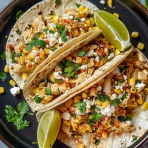 Delicious chicken tacos served with flavorful street corn