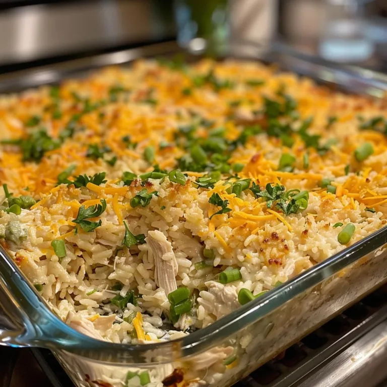 Delicious classic chicken and rice casserole served in a baking dish
