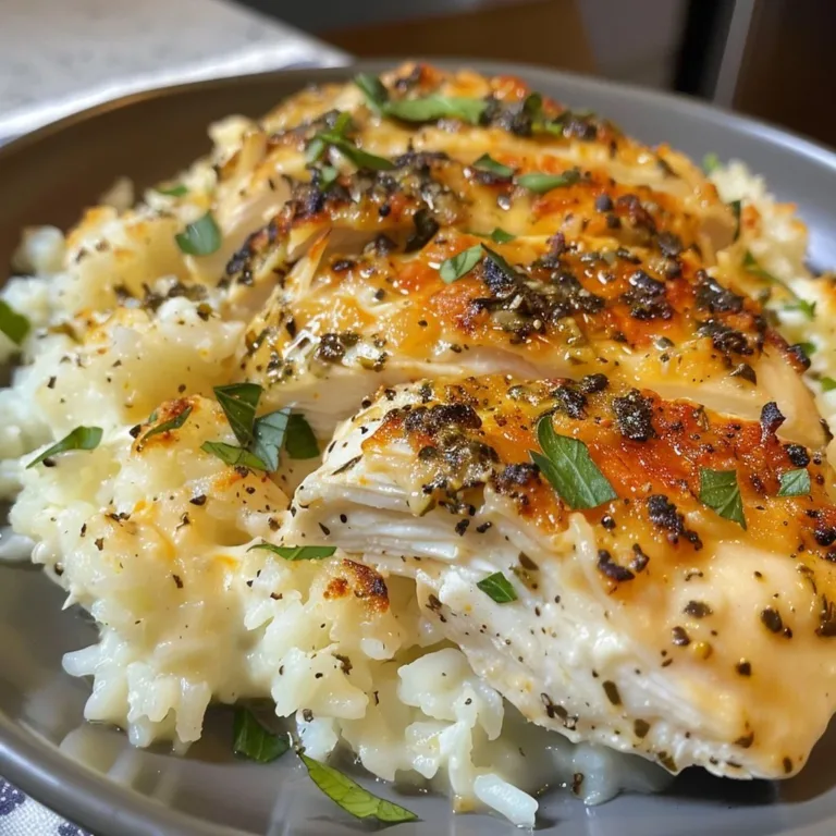 Creamy ranch chicken served on a plate with herbs and ingredients around it.