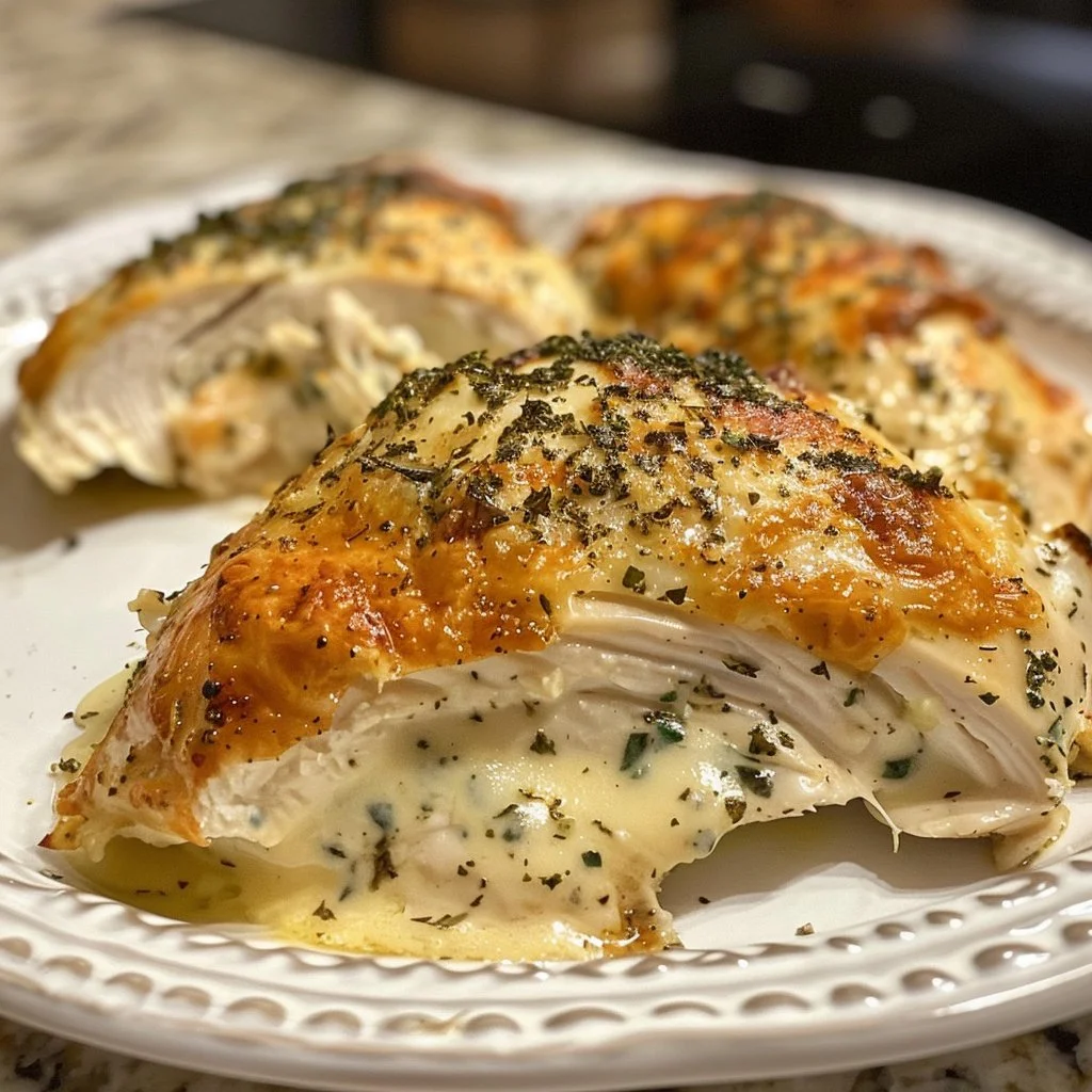 Delicious Classic Ranch Cream Cheese Crack Chicken dish garnished with herbs.