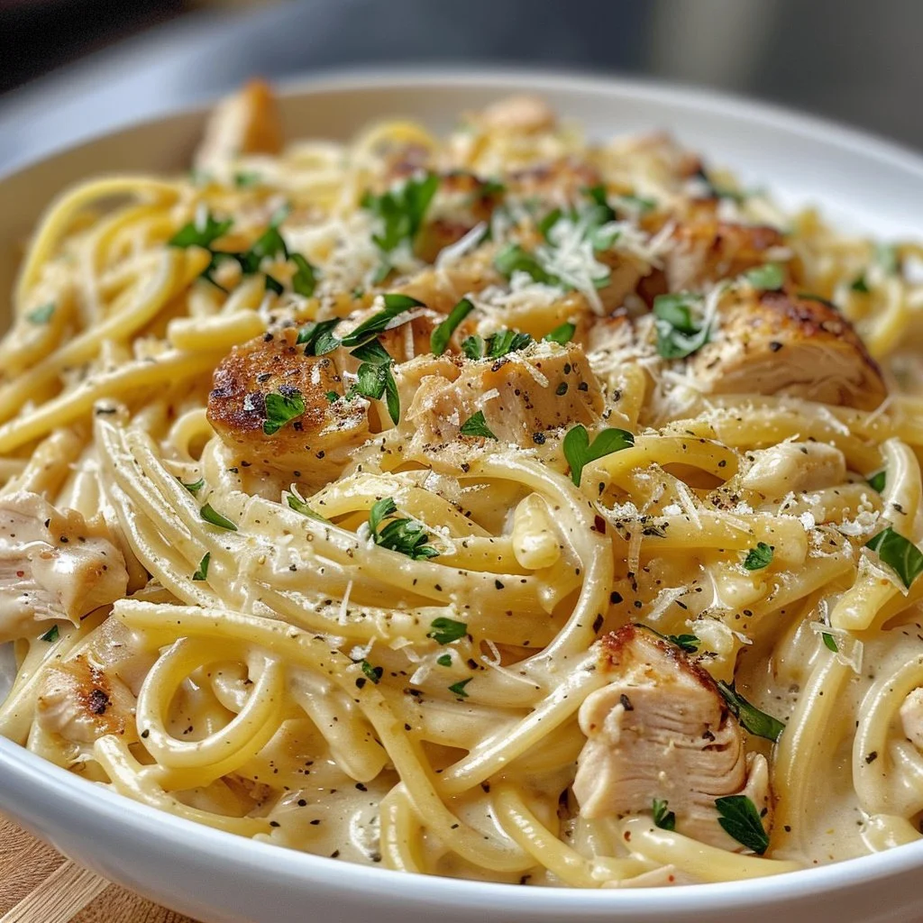 Bowl of creamy Cajun Chicken Pasta with herbs and spices