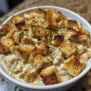Creamy Chicken Stuffing Casserole served in a baking dish