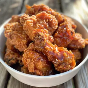 Crispy fried chicken with a drizzle of hot honey served on a plate