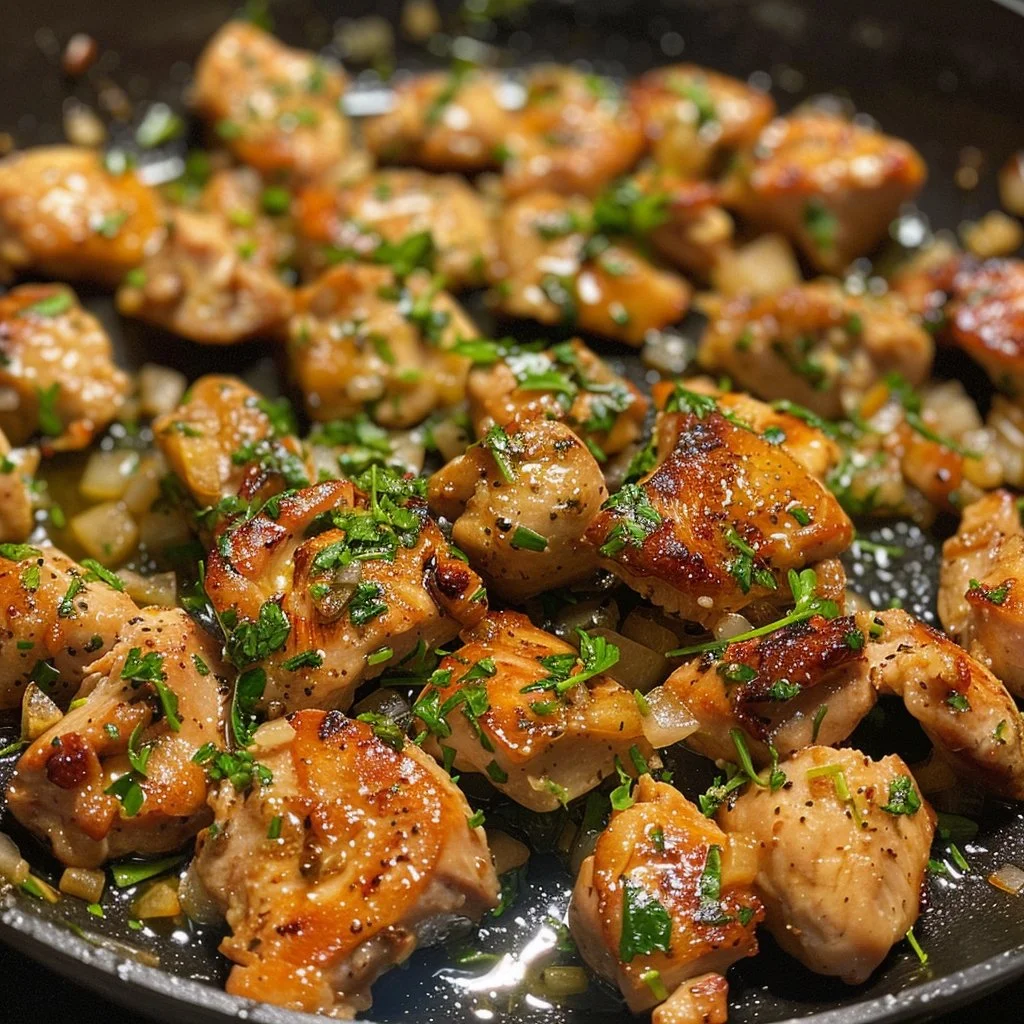 Delicious Garlic Butter Chicken Bites served on a plate