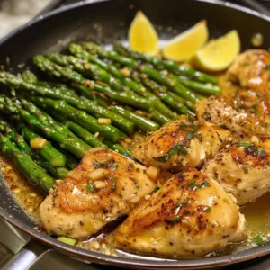 Delicious Garlic Butter Chicken with Asparagus served on a plate