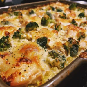 Delicious Garlic Parmesan Chicken and Broccoli Casserole served in a bowl