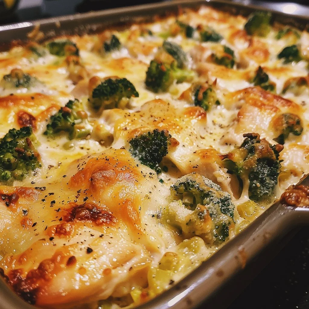 Delicious Garlic Parmesan Chicken and Broccoli Casserole served in a bowl