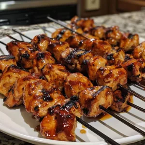 Delicious Honey BBQ Chicken Skewers ready to be grilled and enjoyed.