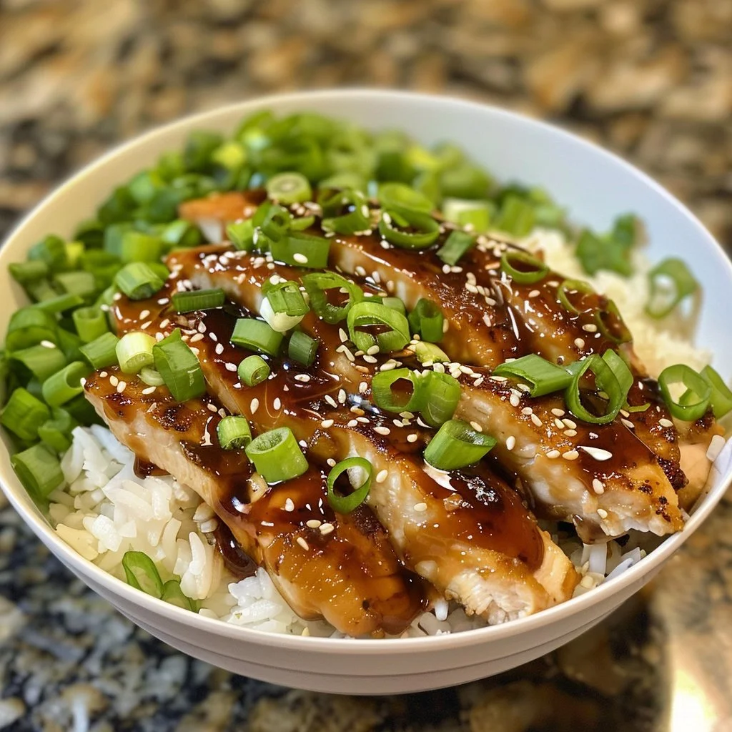 Honey Garlic Chicken Rice Bowl with vegetables and rice