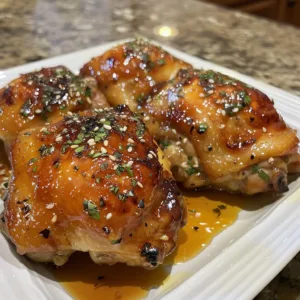 Delicious honey-glazed chicken thighs served with vegetables