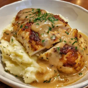 Delicious mashed potato served with chicken and rich gravy