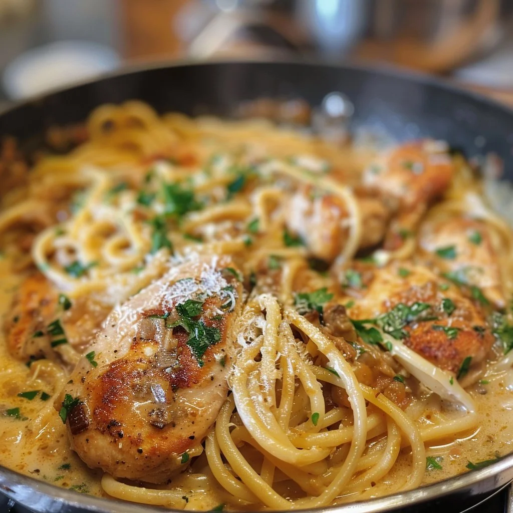 Delicious One-Pot Cajun Chicken Pasta served in a bowl with herbs and spices