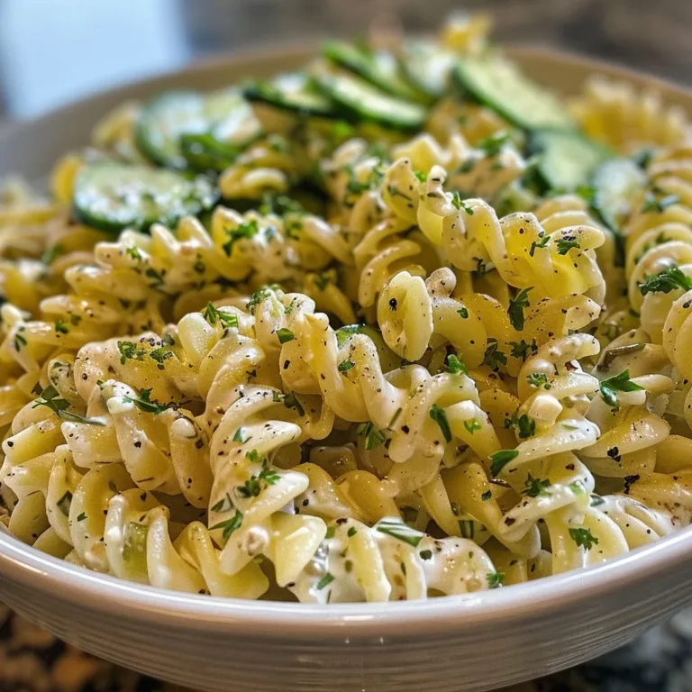 Ranch Cucumber Pasta Salad with fresh ingredients in a bowl
