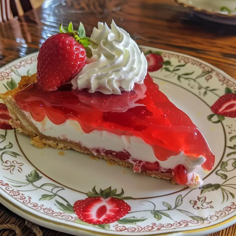 Delicious Strawberry Jello Pie slice on a plate