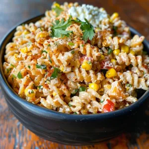 Taco Street Corn Pasta Salad with fresh ingredients and vibrant colors