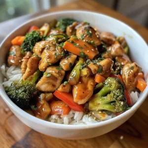 Tasty teriyaki chicken stir-fry served with vegetables and rice