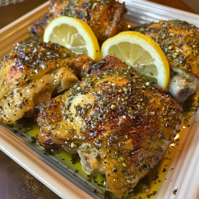 Air Fryer Lemon Herb Chicken Thighs with fresh herbs and lemon slices