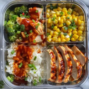 BBQ Chicken Rice Meal Prep Bowls featuring grilled chicken, rice, and veggies