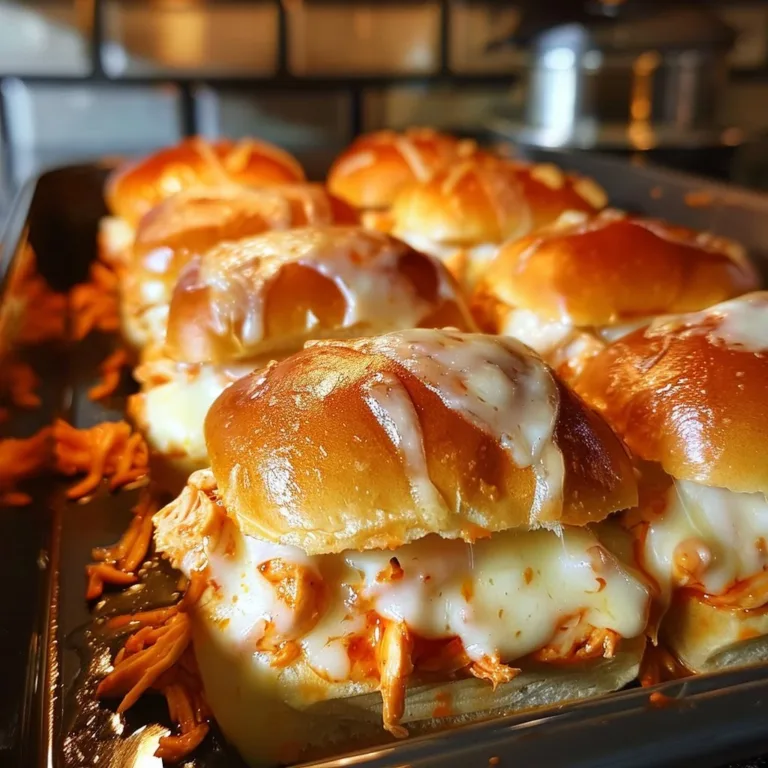 Buffalo chicken sliders served on Hawaiian rolls with blue cheese dressing