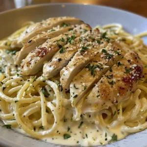 Creamy Garlic Parmesan Chicken Pasta with herbs and cheese