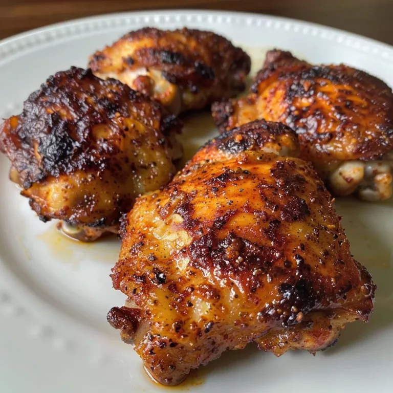 Crispy air fryer spicy chicken thighs garnished with herbs