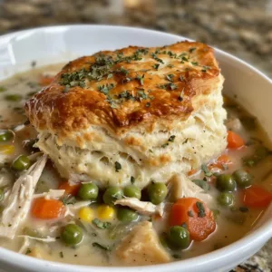 Crockpot Chicken Pot Pie topped with fluffy biscuit crust